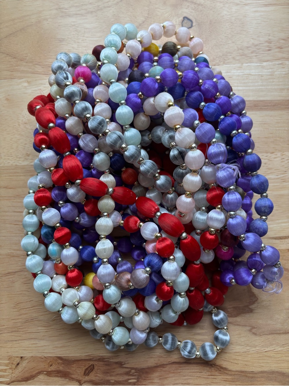 Silk Wrapped Bead Necklace Repurpose lot